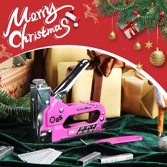 ValueMax Staple Gun, Heavy Duty 3-in-1 Manual Nail Gun with 2000 Staples, Remover, Upholstery Stapler for Wood, Furniture, Carpet, Carpentry, DIY, Wire, Decoration, Craft, Fixing Material, Decoration | Staple Remover Included, Upholstery Work, Wood Fur...