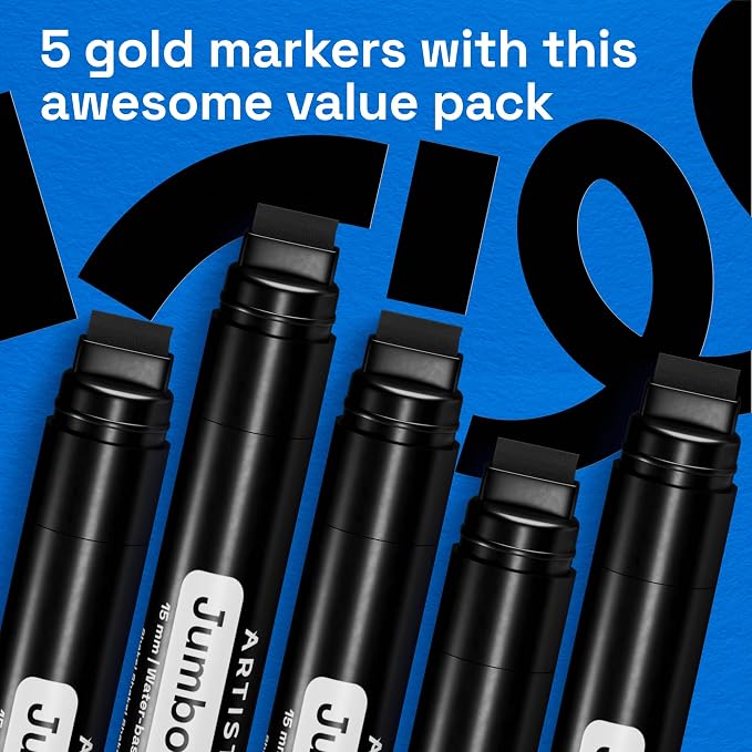 ARTISTRO Black Paint Pens - Jumbo Tips - Set of 5 | Acrylic Paint Markers, Water-Based, For Rock, Glass, Ceramic, Wood, Tire, Fabric, Metal, Canvas, Marking, Painting
