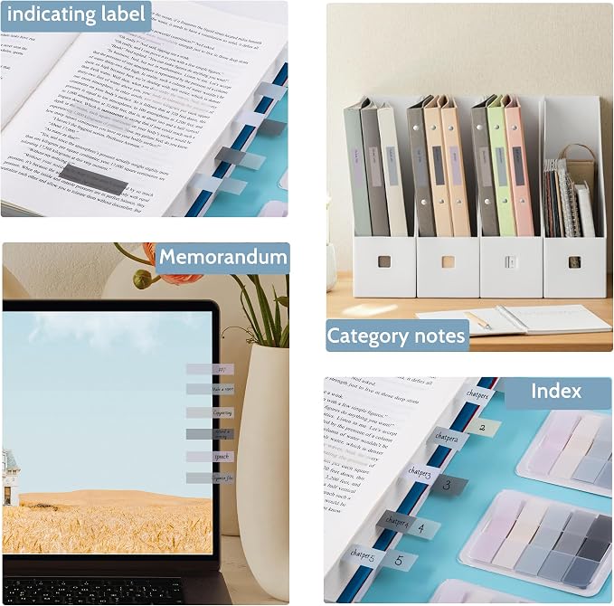 Golcellia Sticky Tabs, Neutral Book Tabs for Notebooks, 300 Pcs | Writable neutral paper tabs for books, notes, planners and files, repositionable page markers for school, office and home