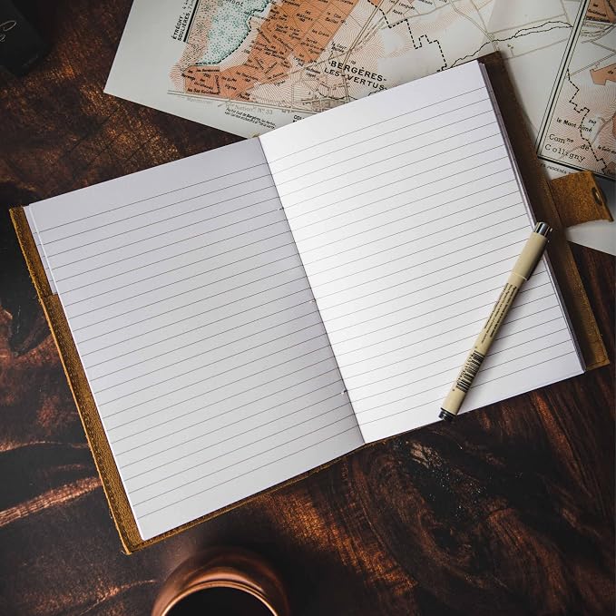 Modest Goods Refillable Leather Journal | Premium Lined A5 Notebook Cover | 200 Ruled Writing Pages | Card Holder Slot | Leather Bound Journals for Men & Women, Best Gift Travel Diary, Cool Planner