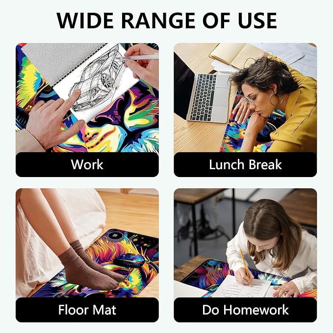 Heated Mouse Pad with 3 Levels Heated & 3 Hours Auto Shut-Off Mouse Pad for Warming Hands in Office Home, 31.5" x 13"Large Safe Desk Mat Hand Warmer,Lion with Headphones
