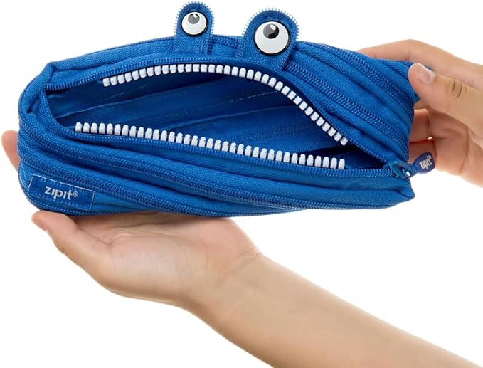 ZIPIT Monster Pencil Case for Kids, Cute Zipper Pouch for Boys Girls and Teens, Stationery Bag for School ,Blue