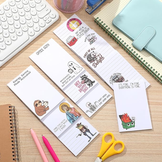12 Pack Funny Notepads, 5x3 Inches Sarcastic Note Pads Memo Fun Office Gifts for Coworkers Work Women Men Employee Teacher Boss Desk Accessories Gifts(Funny,White)