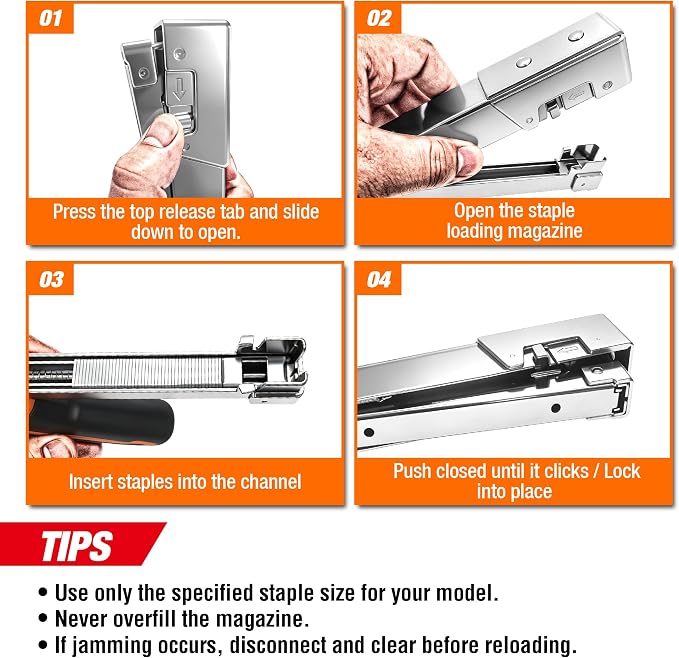 Heavy Duty Hammer Tacker Stapler Kit, All-Steel with Jam-Resistant Mechanism, 1200 T50 Staples (1/4 in & 5/16 in) and Work Gloves for House Wrap, Insulation & DIY 1050301