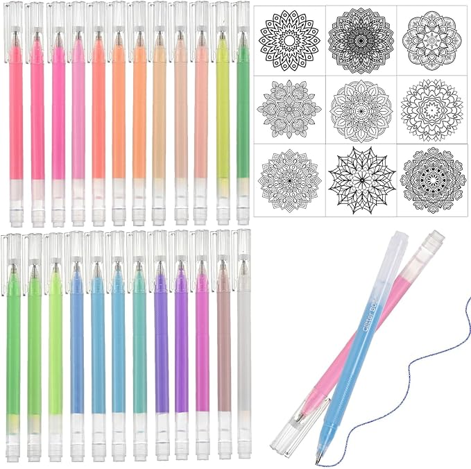 Gel Pens Set,24 Colored Gel Pens Glitter Metallic Pastel Morandi Neon Color Gel Pen More Ink Colored Gel Pens for Adults Coloring Books Drawing, Doodling, Scrapbook, Journaling (Pastel)