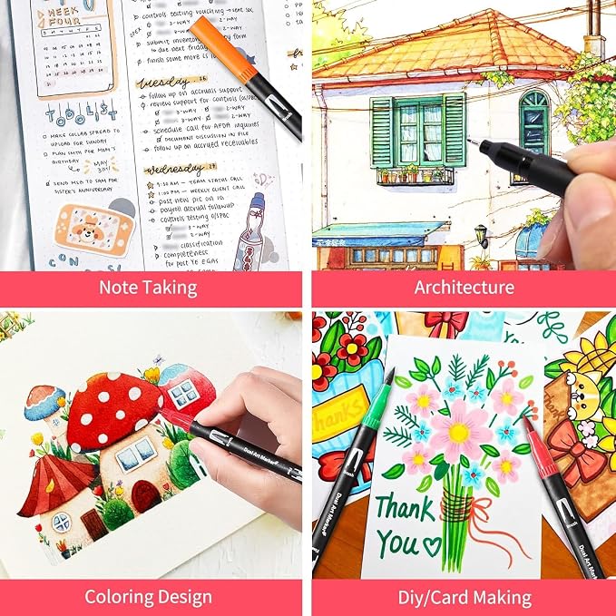 TOSHARE 120 Colors Brush & Fine Dual Tip Watercolor Markers for Adult Coloring Books No Bleeding Paint Pens For Drawing Note Taking Planner Calligraphy Journaling Card Making Back-to-School Supplies