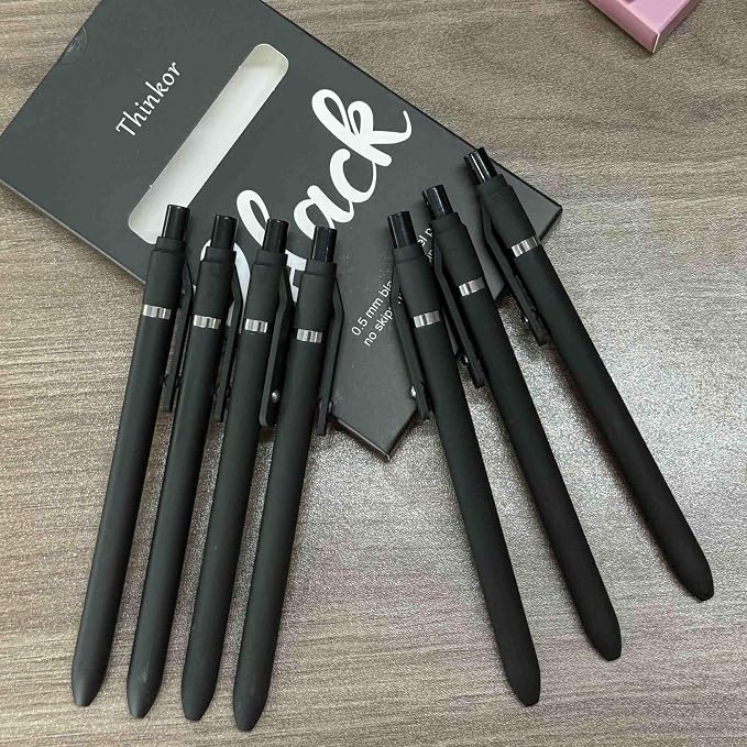 thinkor Gel Pens Black Ink, 7 Pcs 0.5mm Quick Dry Fine Point Smooth Writing Pens, Cute Office School Supplies Gifts for Women Student (7 Pcs Black - Black Ink)