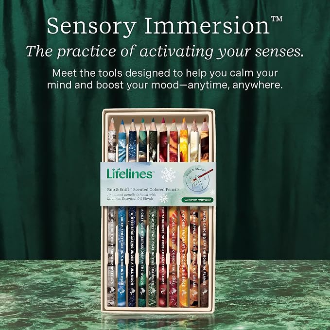Lifelines Scented Colored Pencils, 10-Pack Winter - Rub & Sniff Color Pencils Infused with Essential Oil Blends for Arts & Crafts, Coloring Books & School Supplies | Rub & Sniff Color Pencil Set Infused with Essential Oil Blends for Arts & Crafts, Colo...
