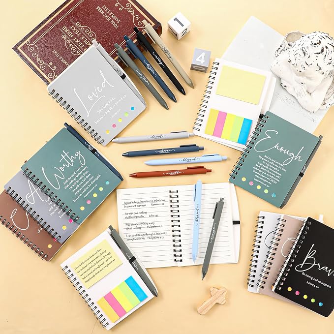 Kosiz 72 Sets/144 Pcs Christian Gifts Bulk Prayer Journal Scripture Notebook, Bible Pen (Classic,Boho Color)