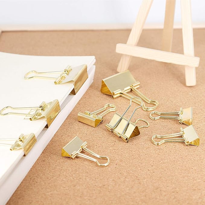 Gold Binder Clips Paper Clamps, Assorted Sizes Set (Small, Medium, Large) for Office School and Home Supplies