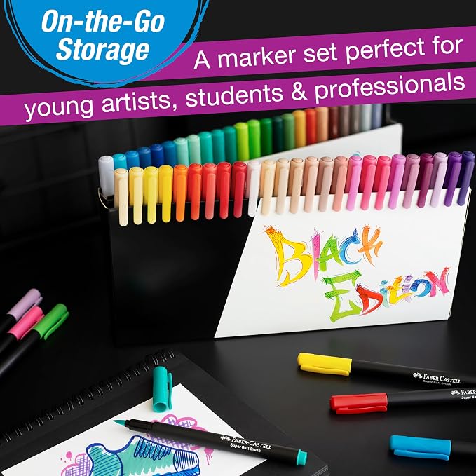 Faber-Castell Black Edition Soft Brush Pens, 50 Felt Tip Markers