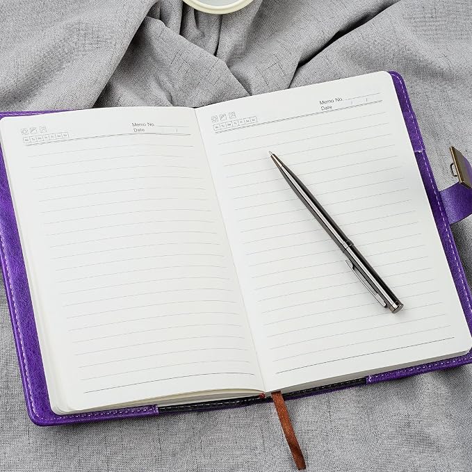 WEMATE Diary with Lock, A5 PU Leather Journal with Lock 240 Pages Purple | Vintage Lock Journal Password Notebook with Pen & Gift Box, Lock Diary Planner Organizer for Men and Women, 8.6x5.8in