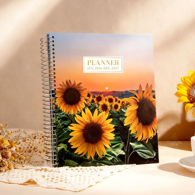 CAGIE Planner 2026-2027 18 Month July 2026-Dec 2027 Hourly Daily Calendar Weekly Monthly Planners Hardcover Large Yearly Agenda with Stickers Tabs for Women Work Mom, 8.5 x 11, Sunflower