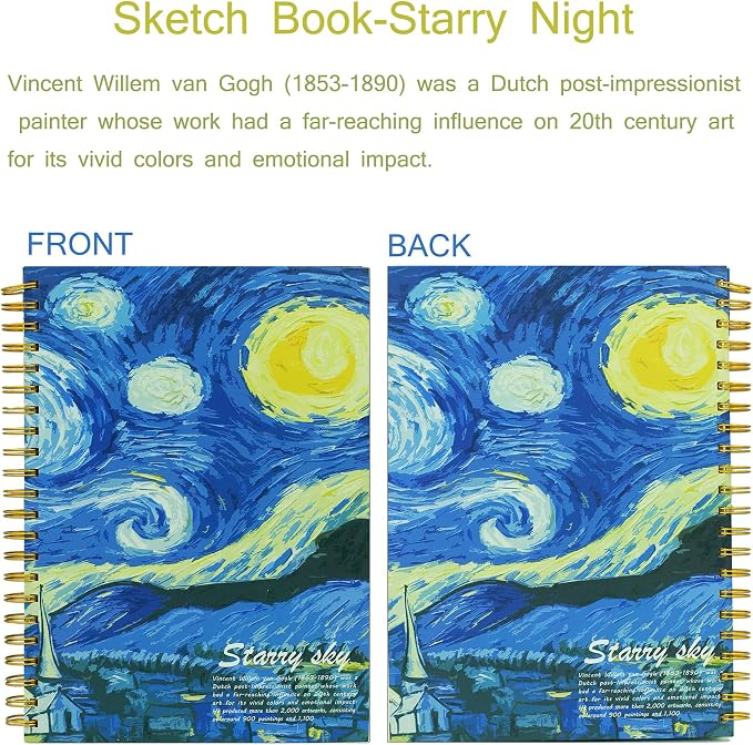 Starry Night Aesthetic Art Mix Media Sketchbook,98lb/160gsm Acid Free Thick Paper Drawing Sketching,1 Pack of A4 Blank Spiral Bound Journal Notebook, Sketch Pad Book for Student and Adult