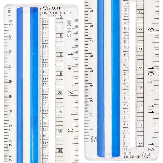 Westcott Data Processing Magnifying Ruler, 2X Magnification, 1/16-Inch & Tenths Scales, Back-to-School, School Supplies, Classroom Supplies, 12-Inch