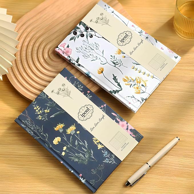Floral Journal for women, Floret Hardcover Notebook, A5, 6x8, Medium Ruled Notebook, Lay-flat, Linen Journal, Notebooks for School, Writing Journal, Reading Journal, Plant Journal, Navy Blue