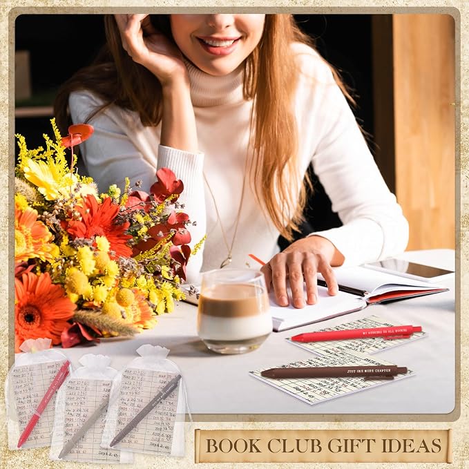 Sayglossy 10 Sets Book Lovers Book Club Journal Ballpoint Pens Welcome Back First Day Gift with Notebooks 6 Styles Library Reading Notebook with Organza Bags