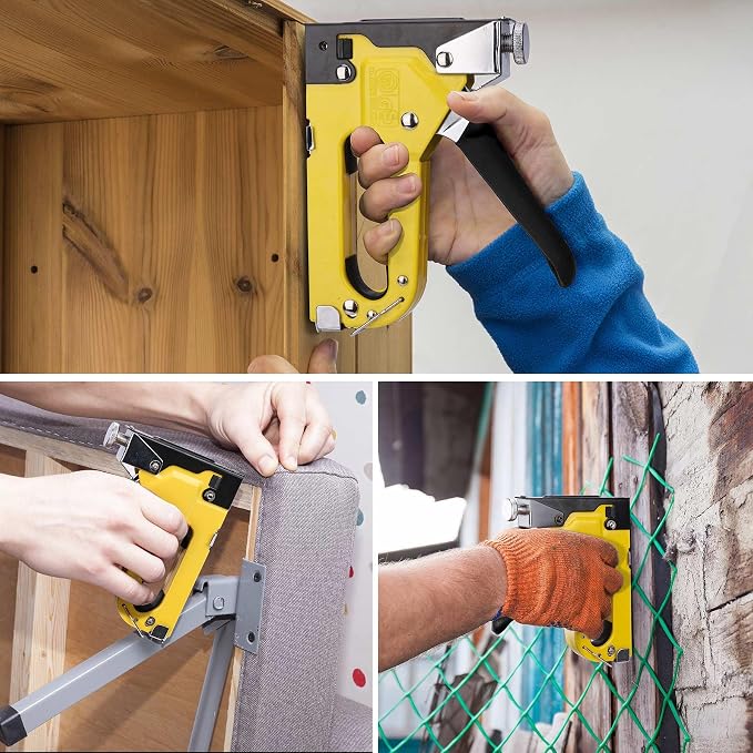 HAUTMEC Upholstery Staple Gun for Wood, 3-in-1 Heavy Duty Fabric Stapler with 600 Staples, Adjustable Manual Staple Guns for Carpet, Crafts, Furniture