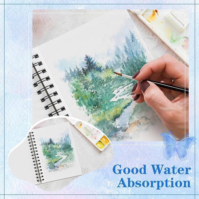 3 Pack 90 Sheet Watercolor Paper Pad 5.5“ x 8.5”, 140lb/300 GSM Cotton Cold Press Spiral Bound Pad Watercolor Sketchbook for Adults, Mixed Media,Markers, Art Painting, Journal