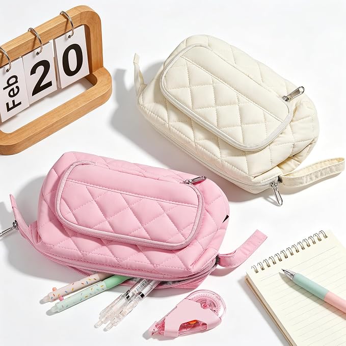 Zannaki Soft Quilted Large Pencil Pouch Organizer with Wide Opening for Boys Girls Teens - Extra Big Capacity Pen Pencil Bag with Zipper, Portable Pencil Case Box for School, College, Cosmetic Gift