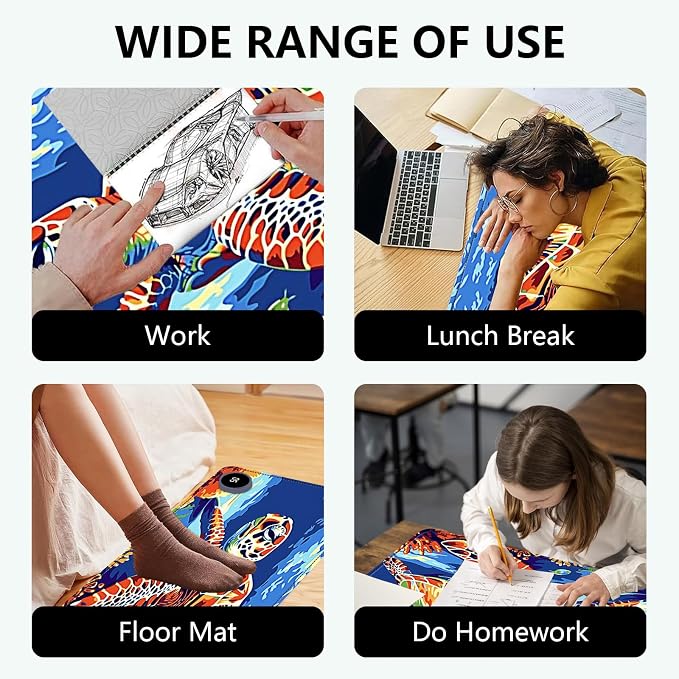 Heated Mouse Pad with 3 Levels Heated & 3 Hours Auto Shut-Off Mouse Pad for Warming Hands in Office Home, 23.6" x 14.2"Large Safe Desk Mat Hand Warmer,Sea Turtle