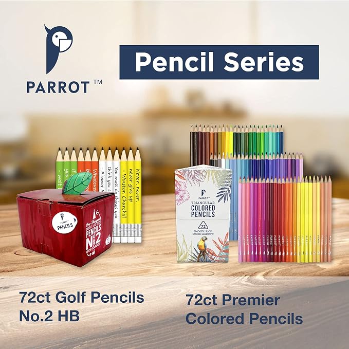 PARROT Premier 72ct Wooden Colored Pencils | Soft Core, Triangular-Shaped, Pre-Sharpened, For Artists, Adult & Kids, Drawing, Coloring, Blending, Shading