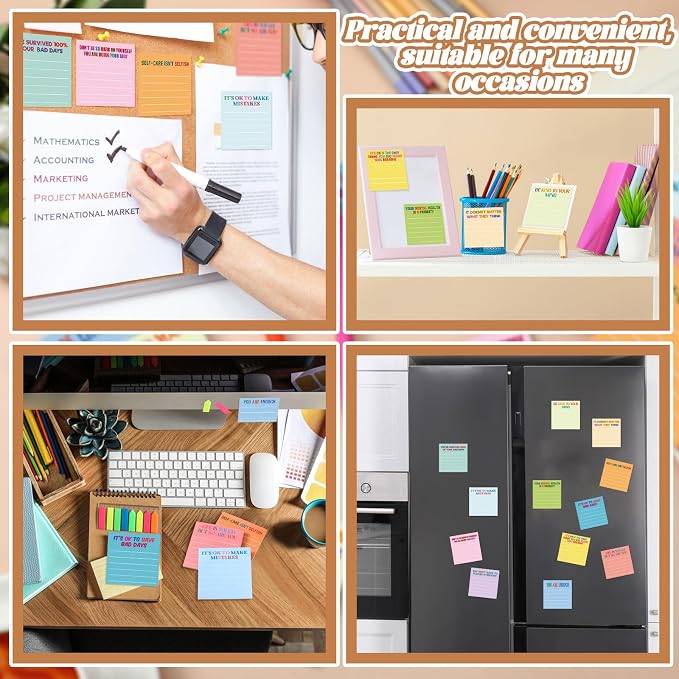 Yinder 24 Pcs Inspirational Sticky Notes, Back to School Supplies, Cute Motivational Sticky Notes Pad Employee Appreciation Gifts Bulk for Teacher Coworker Office 3 x 3'' (Mental Health,Light Colors)