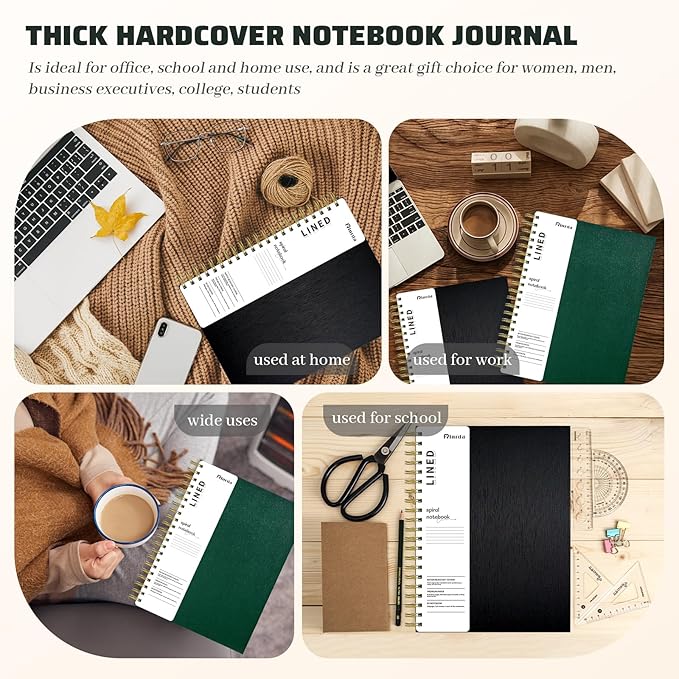 Hardcover Spiral Notebook with removable dividers 300 page,5 Subject Notebook 8"x10" B5 College Ruled Notebooks for Work Note taking,Lined Journal for Women (Black)