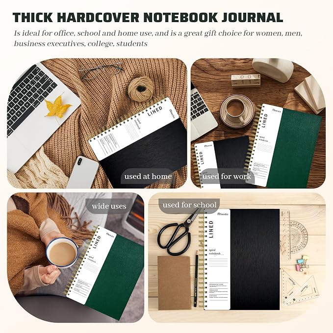 Hardcover Spiral Notebook with removable dividers 300 page(Green) | 5 Subject Notebook 8"x10" B5 College Ruled Notebooks for School Note taking,Lined Journal for Women
