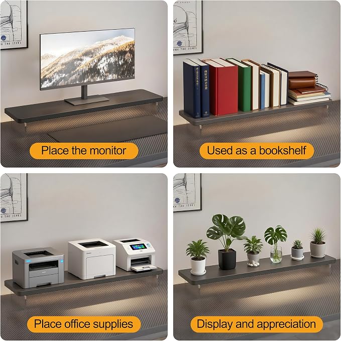 Computer Monitor Stands, Wood & Acrylic Computer Monitor Stand, Desk Monitor Stand Underneath Storage For Office, Home, School Supplies, 15.7" L (Black)