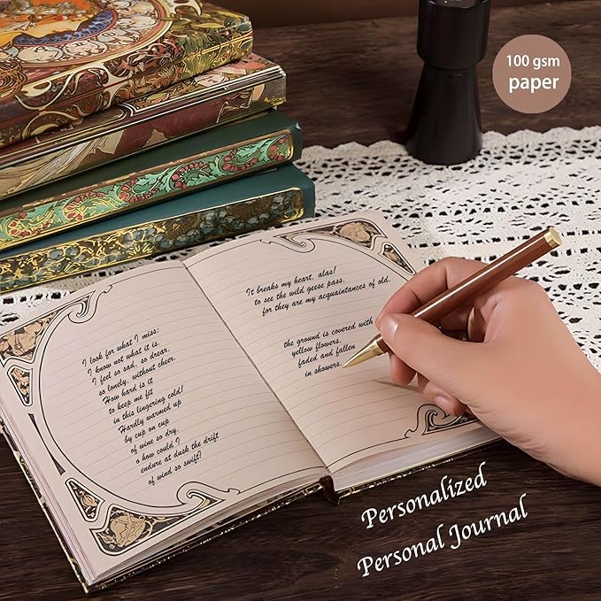 Exclusive Personal Journal for Women, Gilded Hardcover Notebook, 256 Full Color Pages, 5x7 Small Fancy Notebook, Alphonse Mucha Zodiac, Unique Gift for Her Diary.