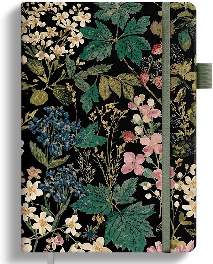Taja Pretty Lined Journal for Women, Aesthetic Cute Hardcover Leather Journal for Writing, A5 College Ruled Notebook for Work & Note Taking, Perfect for Office School Home, 160 Pages, Forest Botanica