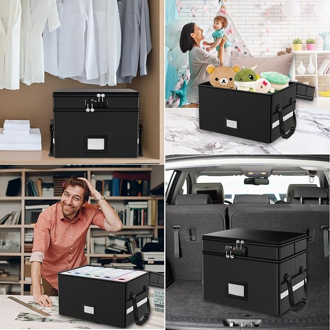 RHM Fireproof Document Box with Lock, 2 Layer Fire Proof File Box for Documents with Handle, Portable Home Office Fire Safe Document Box for Hanging Letter/Legal Folder/Certificate | Fireproof to 2000°F, Waterproof, Large Capacity, Night Reflective Str...