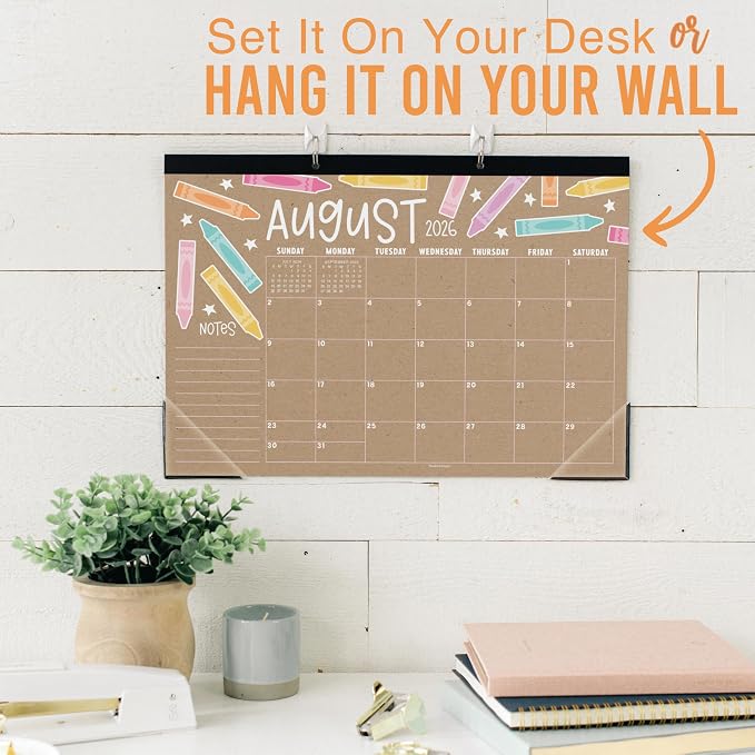 Hadley Designs Large Teacher Desk Calendar 2026-2027 - Desktop Calendar 2026, 18-Month Academic Desk Calendars for School, Home & Office, Cute Classroom Must Haves, Back to School Teacher Gifts