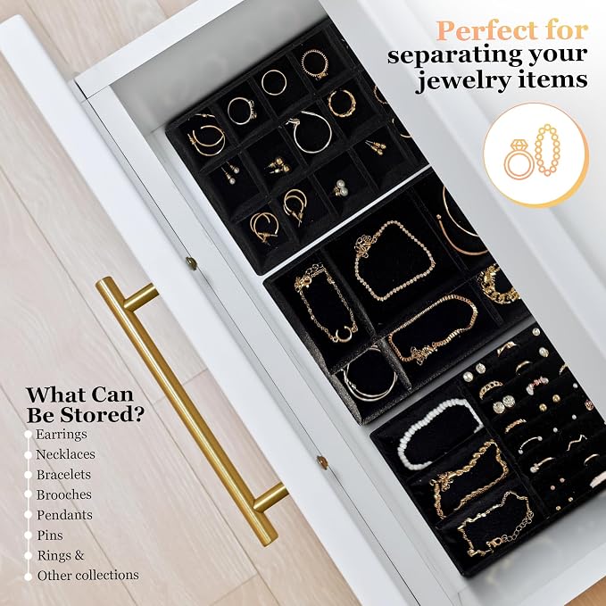 Velvet Jewelry Organizers and Storage Tray – 5 PC Protect and Display Your Jewelry with Style – Stackable, Durable, and Ideal for Drawers and Vanity Tables