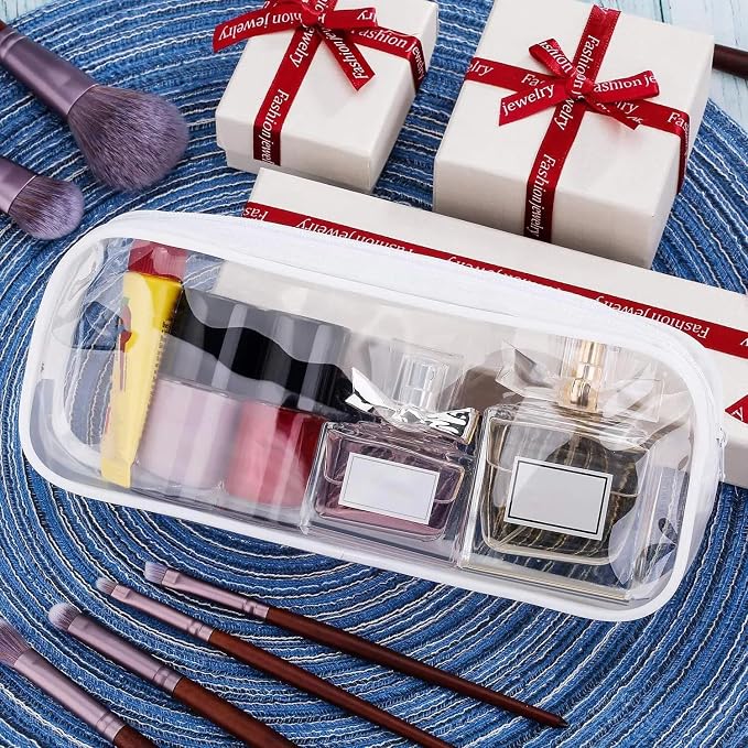 Tatuo 4 Pieces Clear PVC Bags Big Capacity Zipper Pencil Pouch Case Travel Luggage Makeup Cosmetic Bag (White)