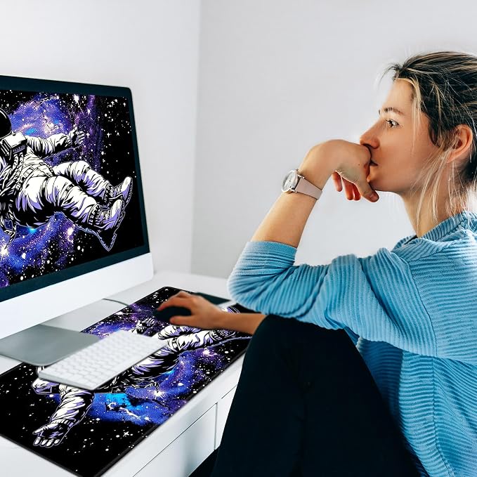 Heated Desk Pad Mouse Pad,Heated Desk Mat,with 3 Heating Levels & 3 Hours Auto Shut-Off,Leather 23.6"*14.2" Gaming Mouse Laptop Mat,Foot Warmer,Astronauts Space Purple