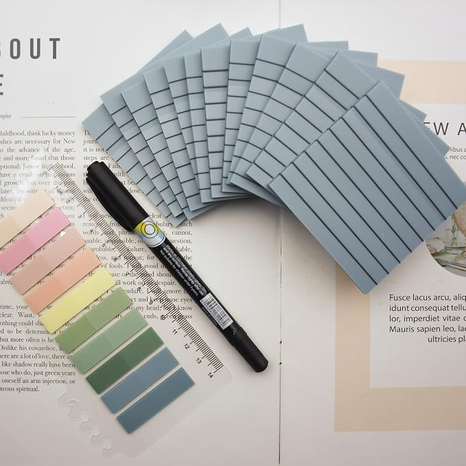 YOUDEFUL 800Pcs Transparent Sticky Notes, Blue Clear Sticky Notes with Lined, 3"x3" Waterproof Translucent Sticky Note Pads, Index Tabs, Clear Post it Notes for Bible Study, See Through Sticky Notes
