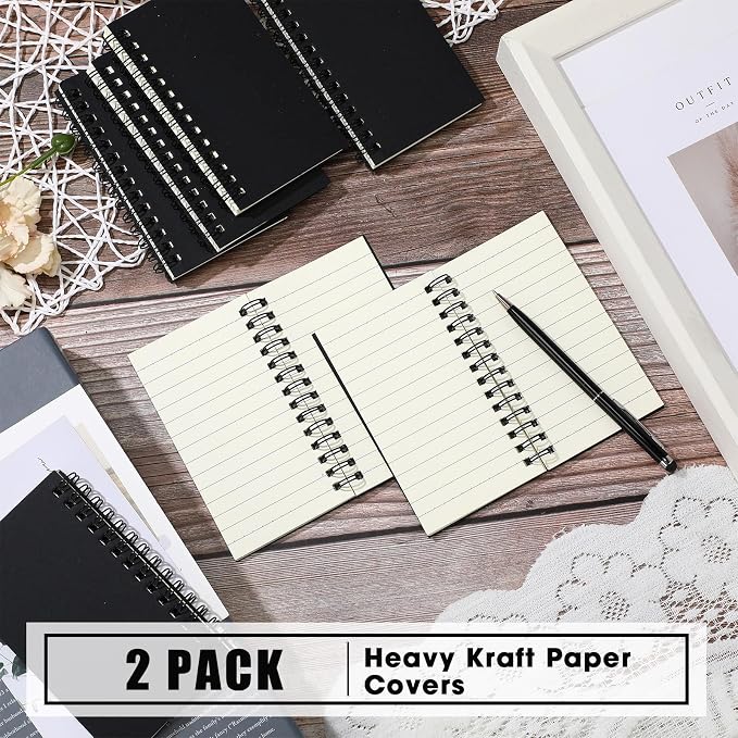 Jutom 2 Pcs Small Spiral Notebooks Memo Pads 3x5 Bulk Small Pocket Notebooks Mini Notepads with Lined Pages Mini Journals for Office School Work Supplies, 120 Pages (Black)