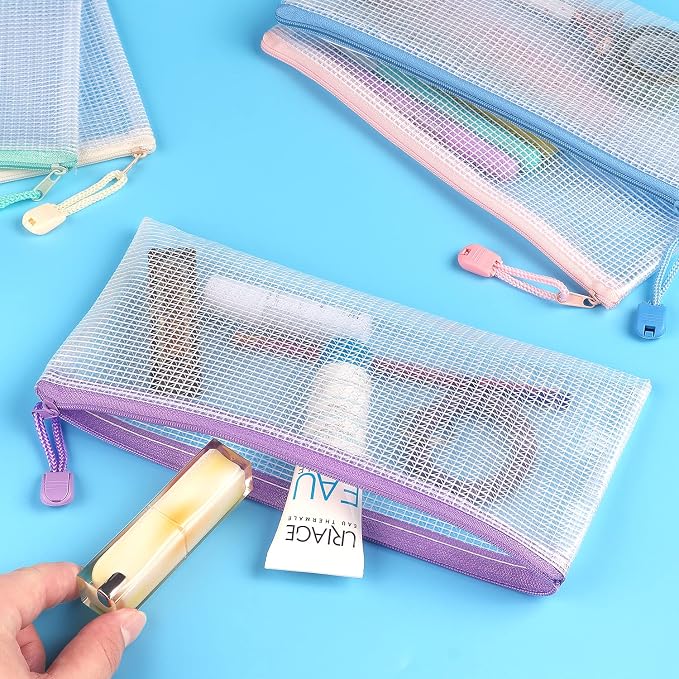 Tamaki 10 Pack Small Mesh Zipper Pouch Bags A6 Size | Waterproof Zipper Bags Pouches for Organization Office Supplies