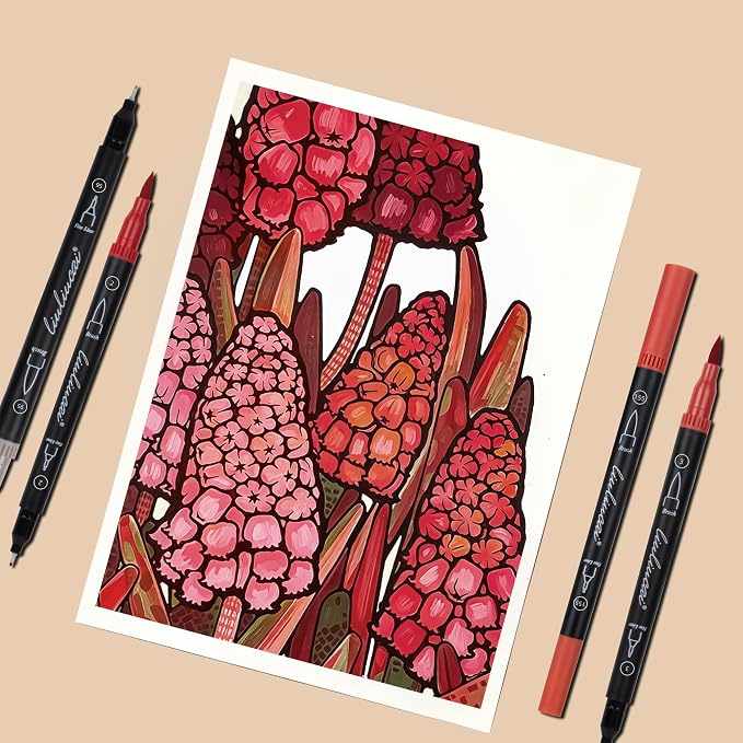 LIULIUCAI 10 Red Dual Markers, Fine & Brush Tip Pen for Adult Coloring | Bold Red Markers Brush Pens for Christmas Cards, Love Letters, Highlights Outlining, Signatures Illustration Gift