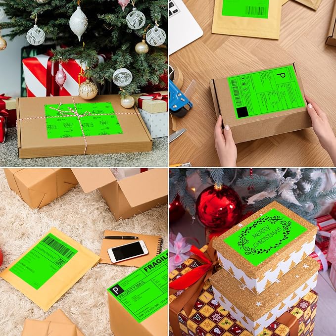 Half-Sheet Printable Shipping Labels- 5 1/2 x 8 1/2- Neon Green Mailing Labels- Laser/Inkjet Compatible - 40/Pack