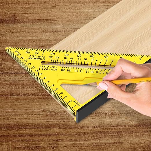 7 Inch Woodworking Triangle Ruler, Metric and Imperial Plastic Carpenter Square, Precision Right Angle Measuring Ruler, Clear Scale Square Protractor for Woodworking and Carpentry (Yellow)