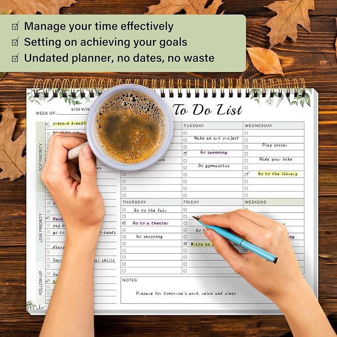 Weekly To Do List Pad with 52 Undated Sheets(8.5"×11")- Weekly Desk Notepad with Spiral Binding for Women & Man, Office, School and Home Personal Organizer