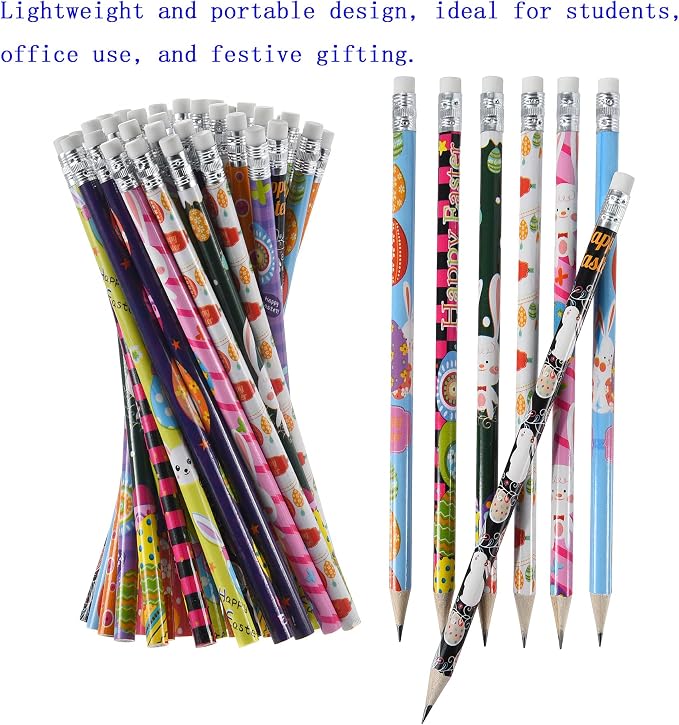 72PCS Wooden cased Easter Pencils for Kids Bulk with Erasers, Wood Pencils for School,Drawing,Gift (72PCS) (Easter, 72)
