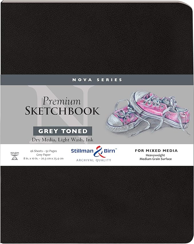 Stillman & Birn Nova Series Grey Softcover Sketchbook, 8" x 10", 150 GSM (Heavyweight), Grey Paper, Medium Grain Surface
