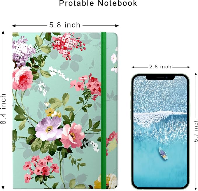 Lined Journal Notebook, Hardcover Journal for Women, Medium 5.7 x 8.4 in, 160 Pages Thick Paper, Cute Aesthetic Floral College Ruled Notebook for Writing Journaling Work Office School, Flower