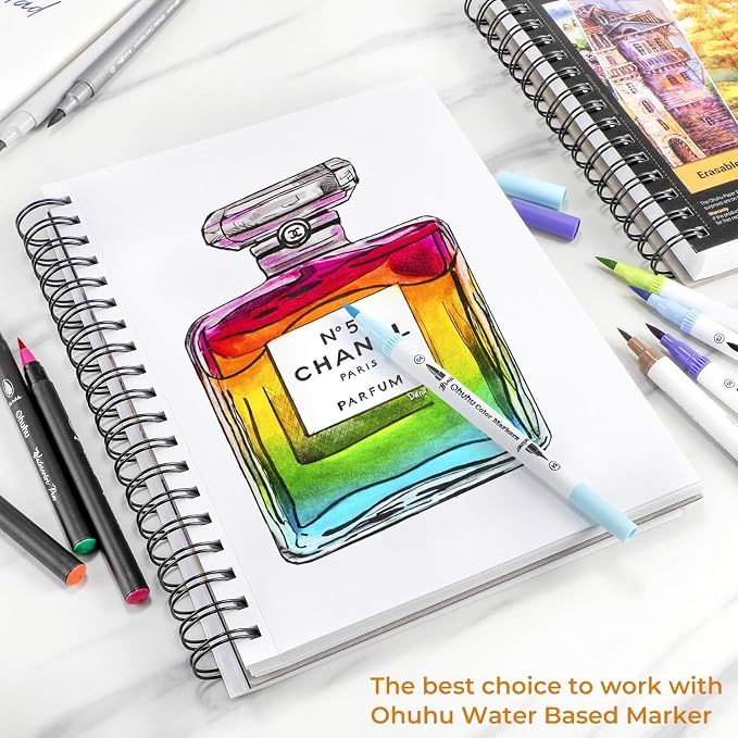 Ohuhu Mix Media Pad, 7" x 10" Mixed Media Art Sketchbook, 120 LB/200 GSM Heavyweight Papers, 62 Sheets/124 Pages, Spiral Bound Mixed Media Paper Pad for Acrylic, Painting Christmas Gift