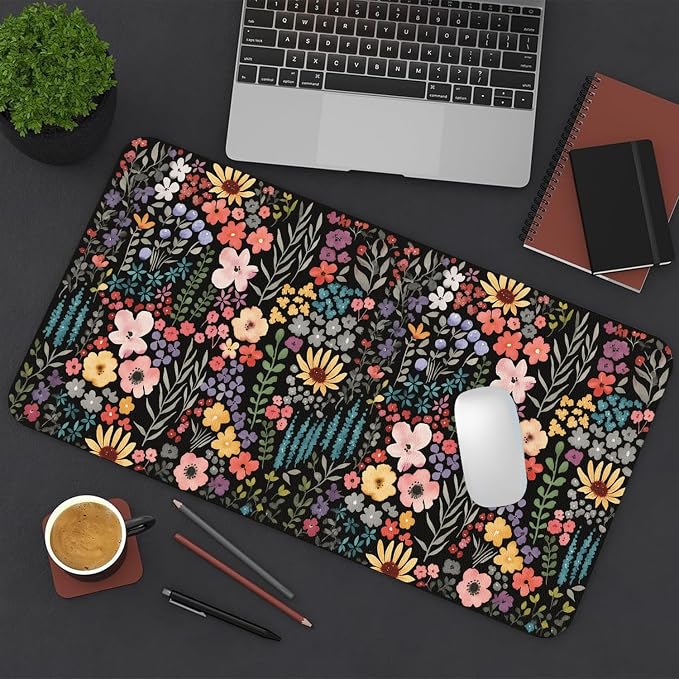 Flower Large Mouse Pad, Floral Desk Matt for Desktop, PU Leather Waterproof Desk Pad, Computer PC Laptop Protector Gaming Mouse Pads for Women Office Decor (23.6" x 11.8")