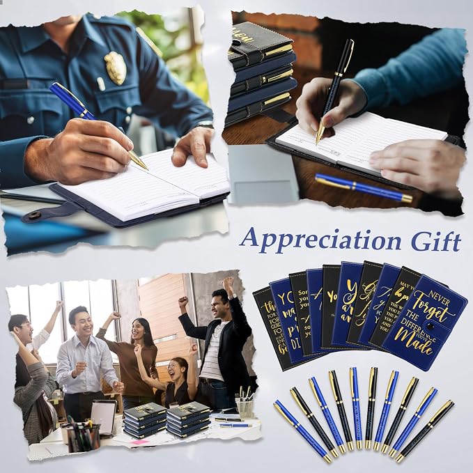 Dispowreath 20 Sets Thank You Leather Journal Notebook with Appreciation Ballpoint Pen Employee Gift for Teacher Nurse Coworker Team Office Staff Vet Tech Housekeeper (Black and Blue,Appreciation Sign)